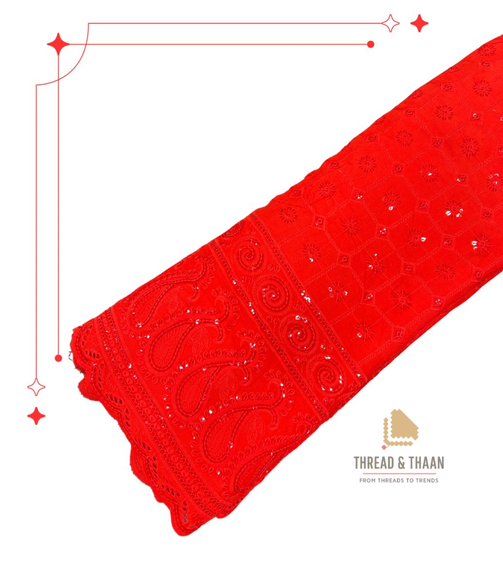 "Designer Rayon Sequin Embroidery Kurti Fabric | Red Dress Material for Suits & Gowns"