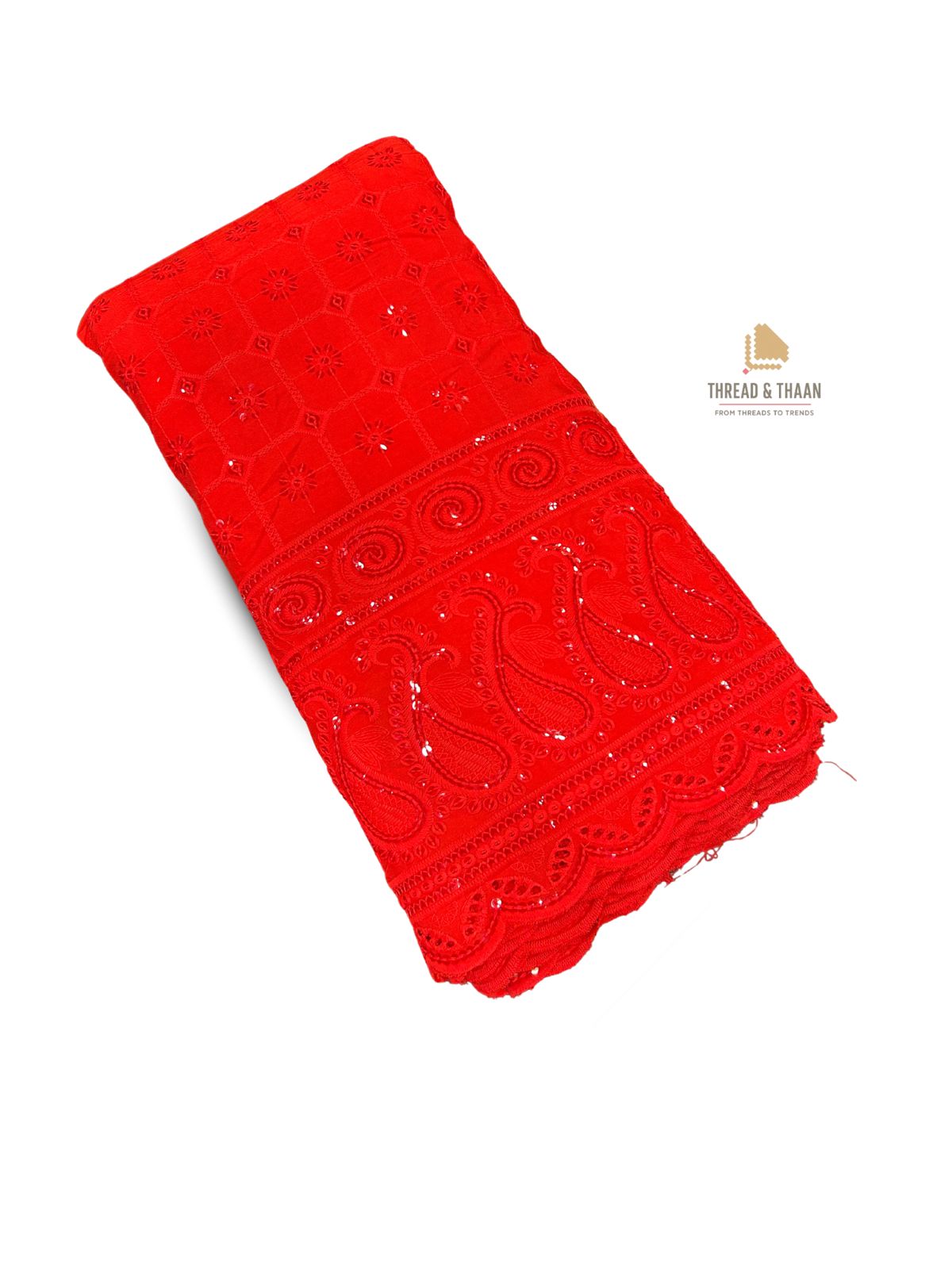 "Designer Rayon Sequin Embroidery Kurti Fabric | Red Dress Material for Suits & Gowns"