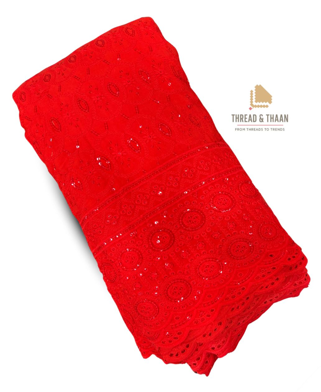 "Designer Rayon Sequin Embroidery Kurti Fabric | Red Dress Material for Suits & Gowns