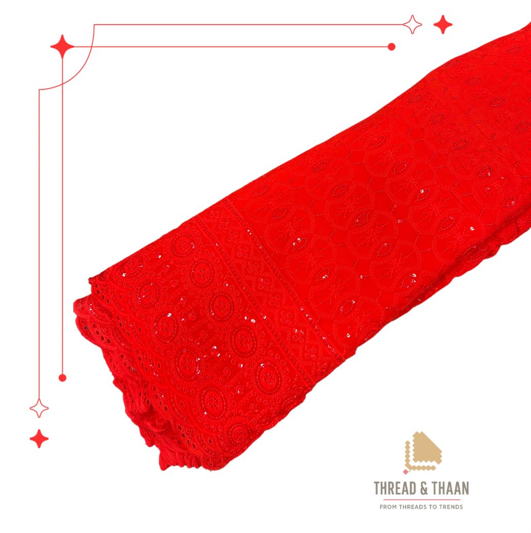 "Designer Rayon Sequin Embroidery Kurti Fabric | Red Dress Material for Suits & Gowns