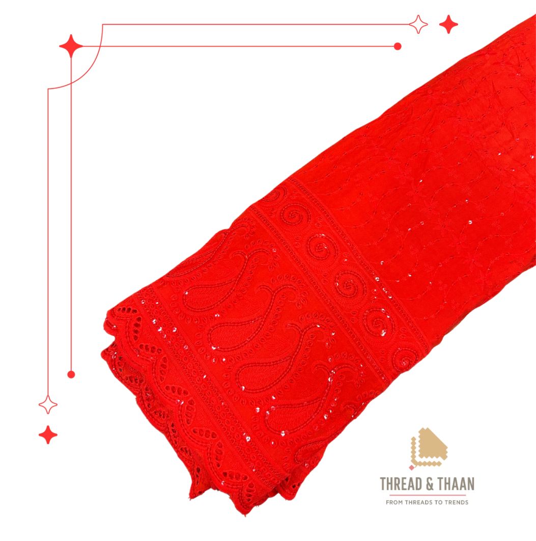 "Designer Rayon Sequin Embroidery Kurti Fabric | Red Dress Material for Suits & Gowns