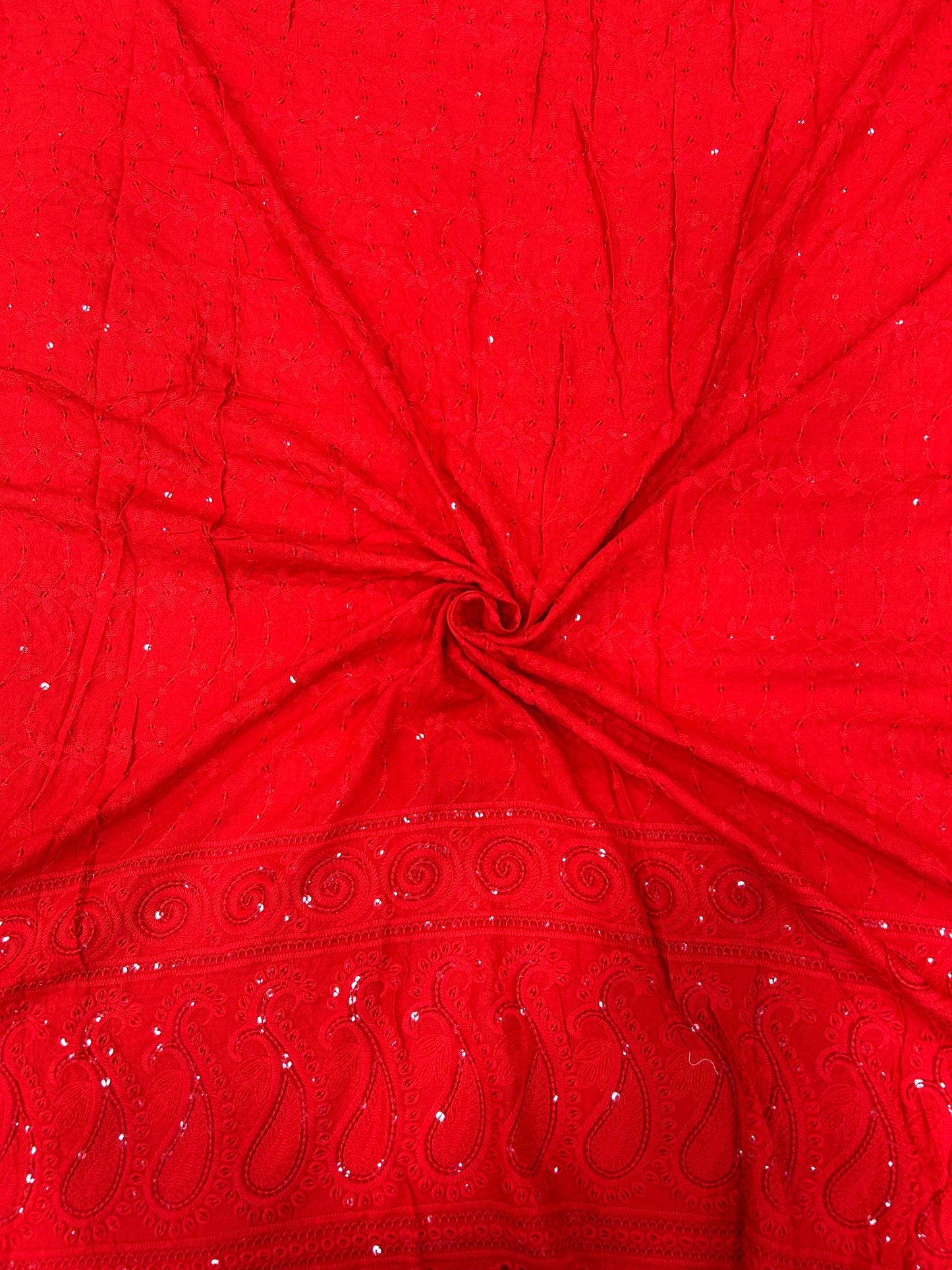 "Designer Rayon Sequin Embroidery Kurti Fabric | Red Dress Material for Suits & Gowns