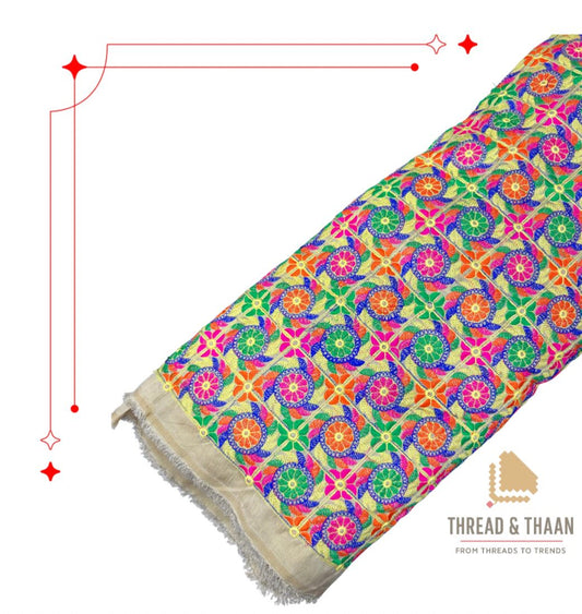 Premium surplus silk fabric featuring vibrant floral brocade design for ethnic wear