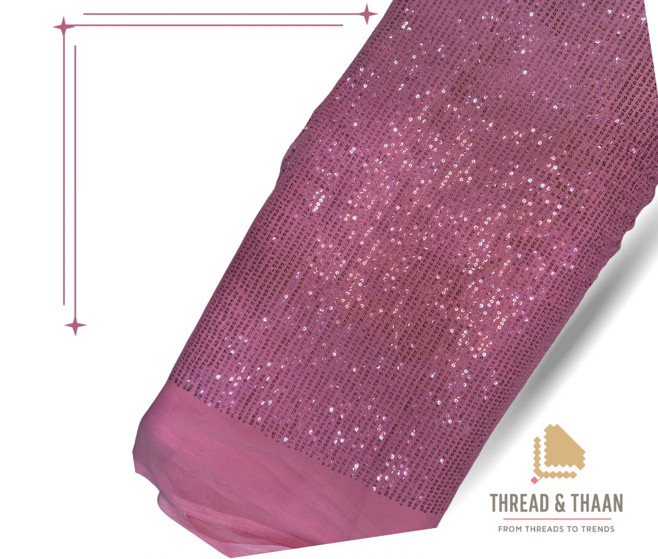 pink - Georgette Sequin Embroidery Fabric for Saree, Lehenga & Gown