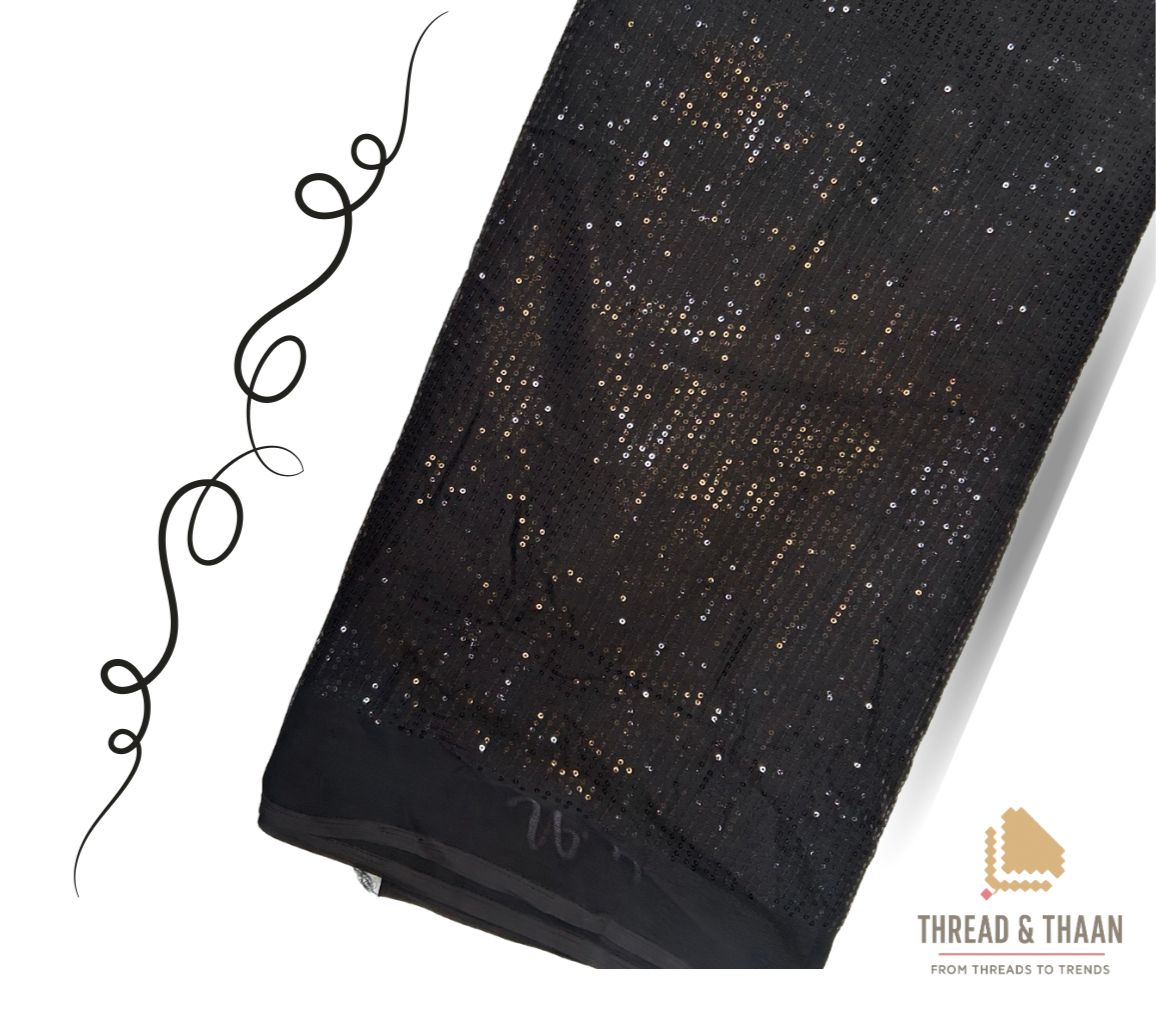 Grey - Georgette Sequin Embroidery Fabric for Saree, Lehenga & Gown