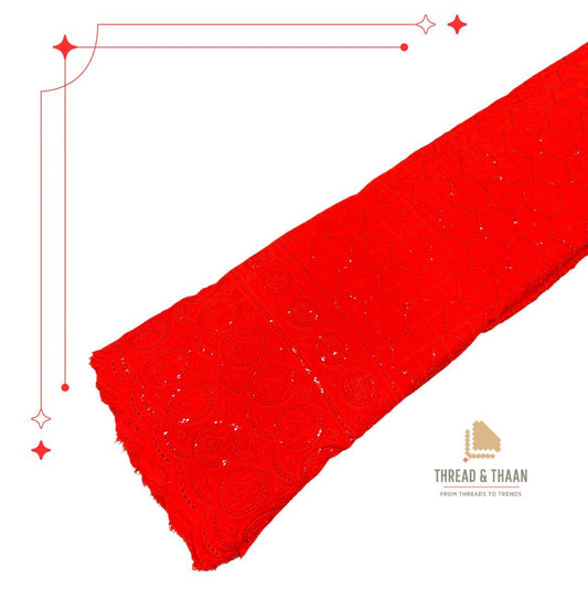 Red rayon fabric with heavy sequin embroidery for ethnic kurtis, suits and traditional festive fashion