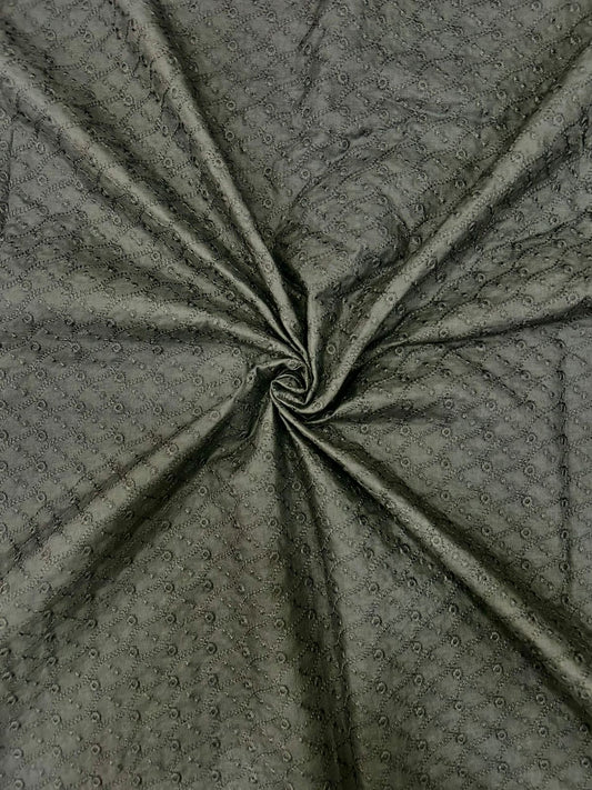 Black pure cotton pagdi design embroidered fabric for festive kurta, suit and ethnic wear