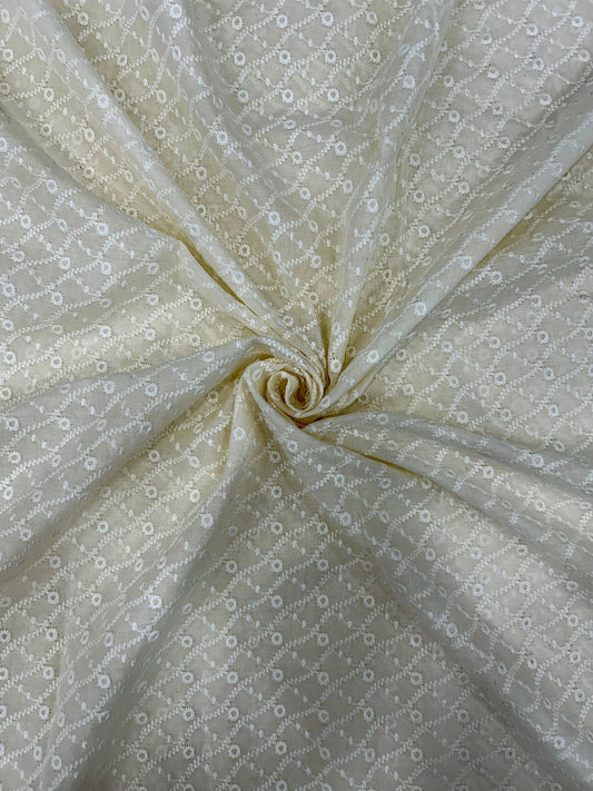 Cotton Men’s Kurta Fabric – Pagdi Design Embroidery (58” Width, Pastel   Cream )