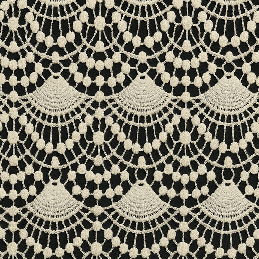 "Unlock endless creativity with this beautiful 100% pure cotton GPO lace fabric! This dyeable off-white textile showcases a stunning, intricate scalloped guipure pattern that is both super soft and breathable. It's the perfect summer fabric for tailoring light beach cover-ups, unique ethnic kurtis, breezy Indo-western dresses, or any high-fashion overlay!"