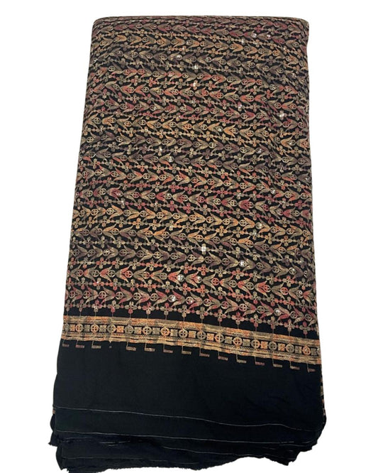 Black rayon viscose sequin kurta fabric with multicolor position print for weddings and festive wear