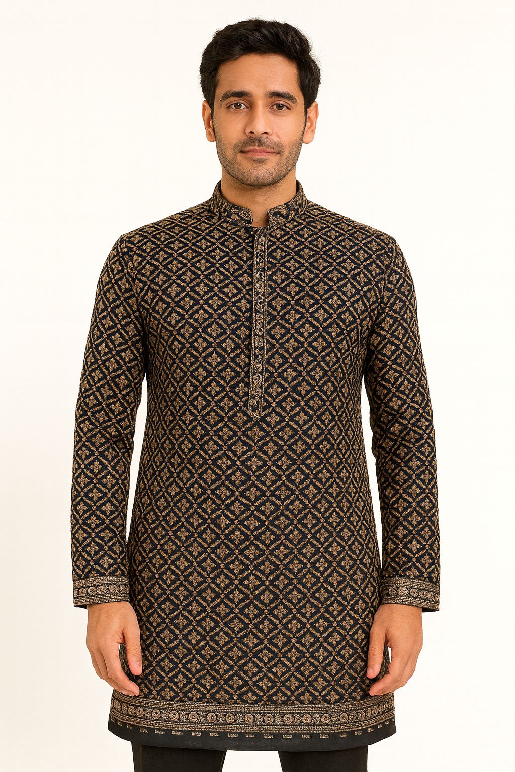 Men’s Kurta fabric sequins work with Digital print