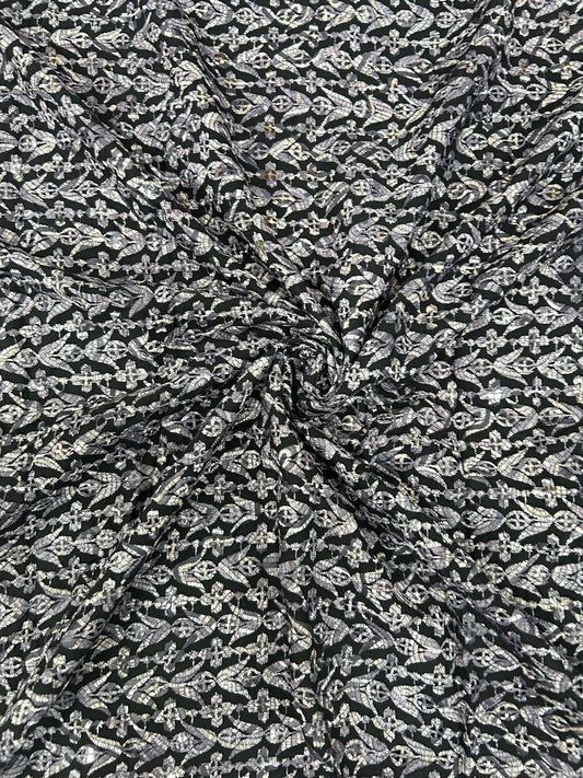 Black rayon viscose sequin kurta fabric with position print for festive menswear