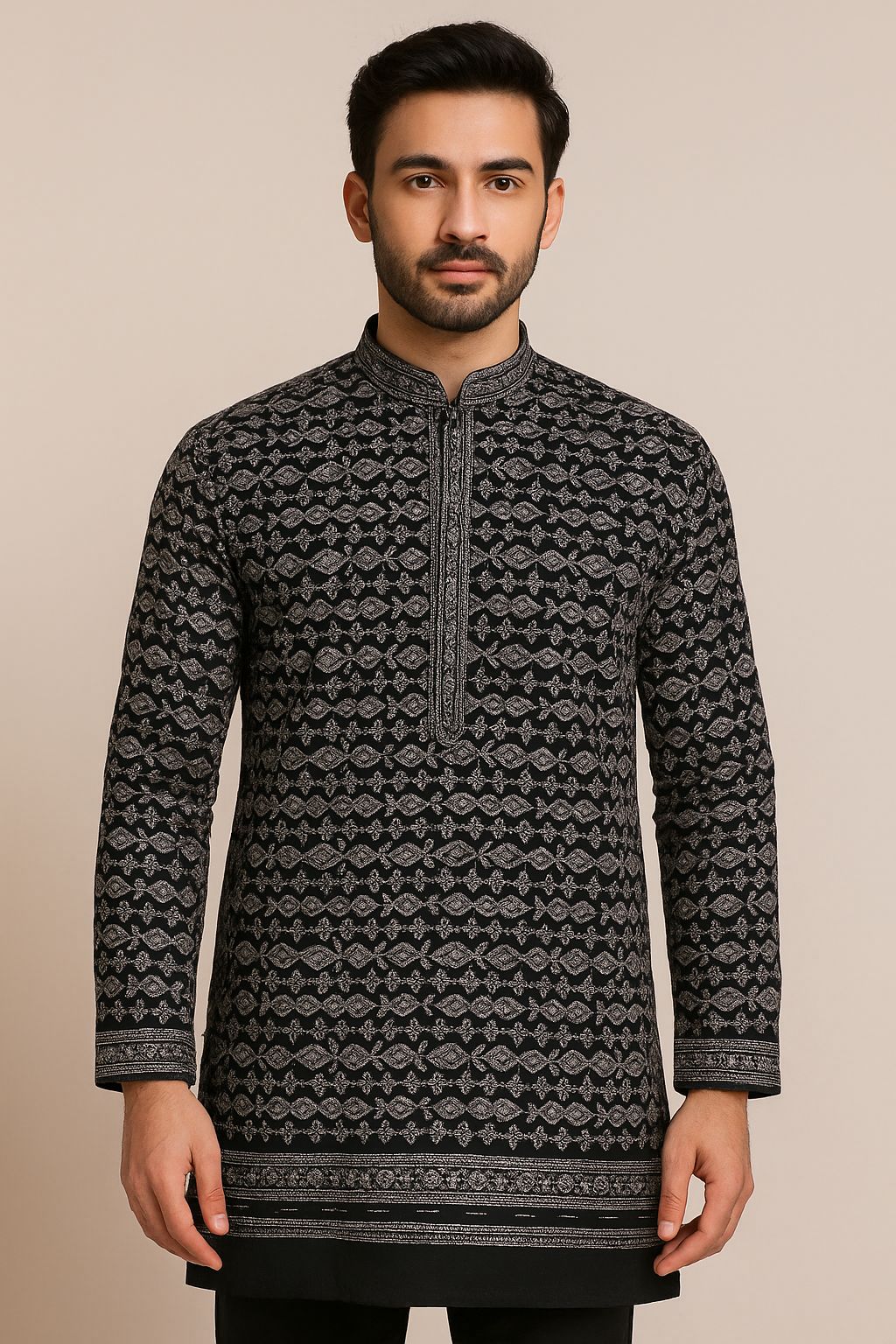 Men’s Kurta fabric sequins work with Digital print