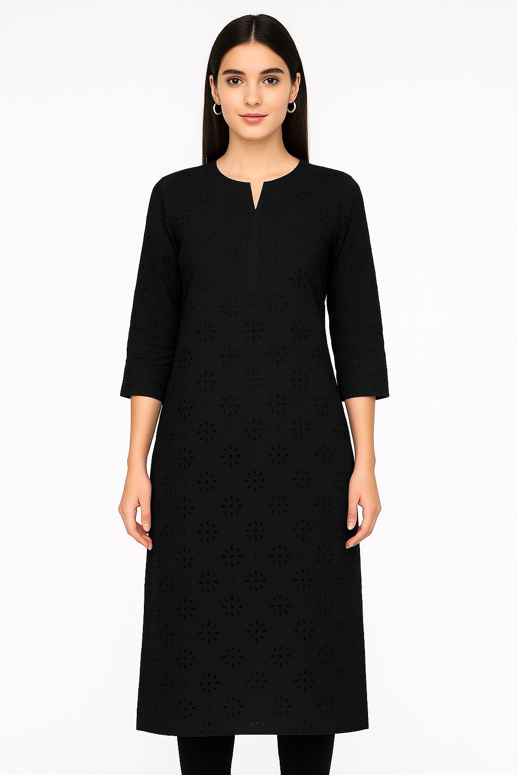 Black Hakuba Cotton Embroidered Fabric