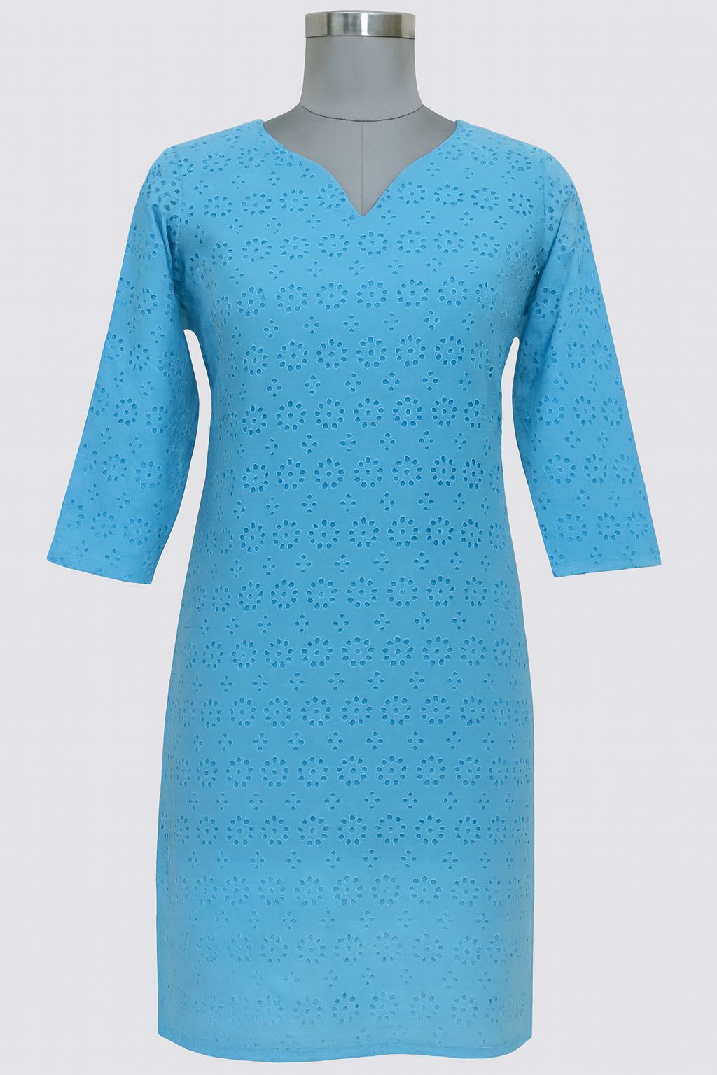 Hakuba Sky Blue Cotton Embroidered Fabric