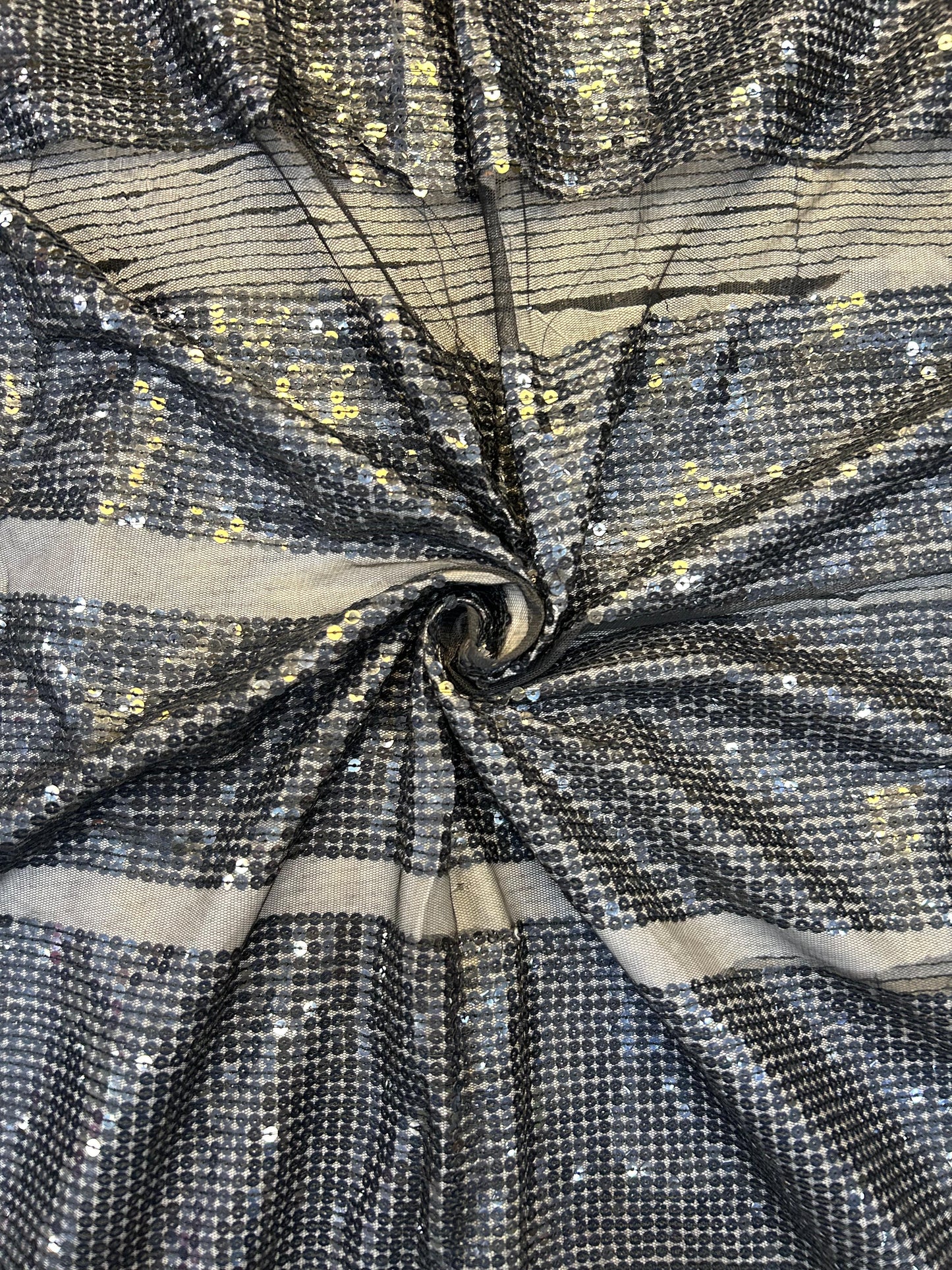 Black Net Fabric with White Sequin Embroidery | 42" Width | 36" Work
