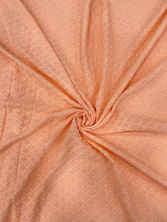 Peach pure cotton pagdi design embroidered fabric for festive kurta, suit and ethnic wear