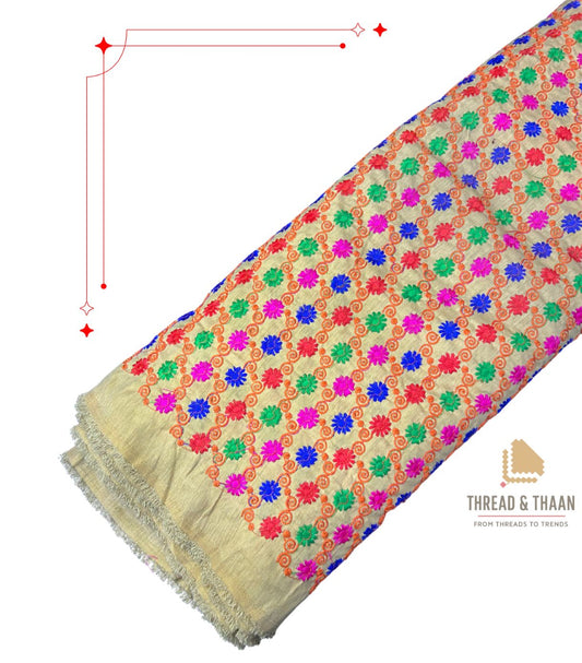 Multicolor floral motif brocade silk fabric for lehengas, sarees and blouses