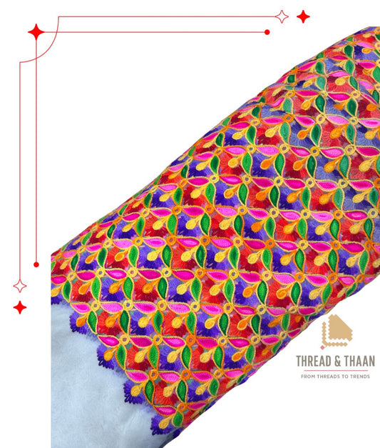 Multicolor brocade silk fabric with floral vine motifs for ethnic wear