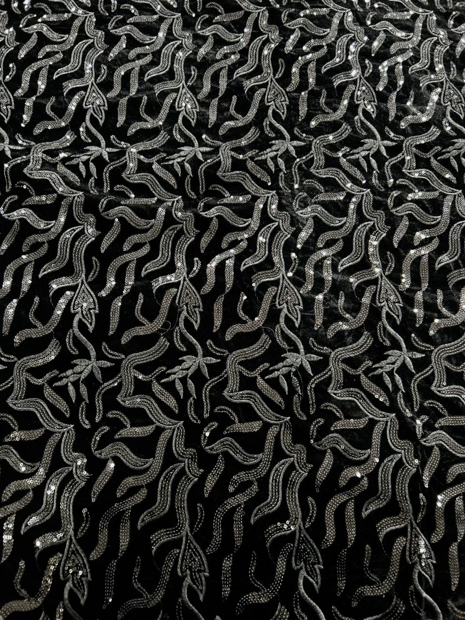 Premium Black Sequin & Thread Embroidered Velvet Fabric