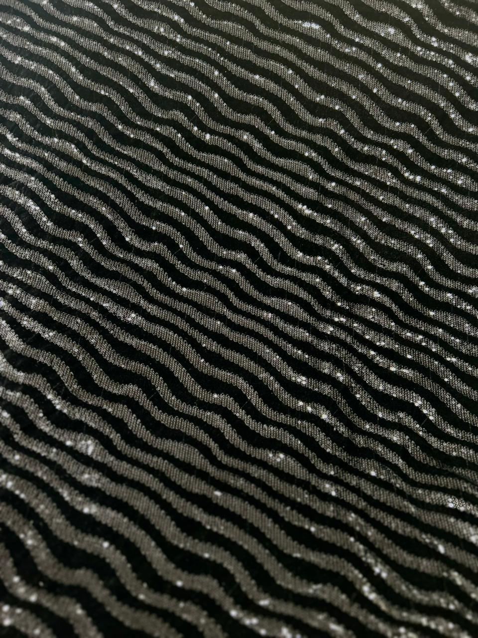 Premium Black Sequin Wave Stripe Velvet Fabric