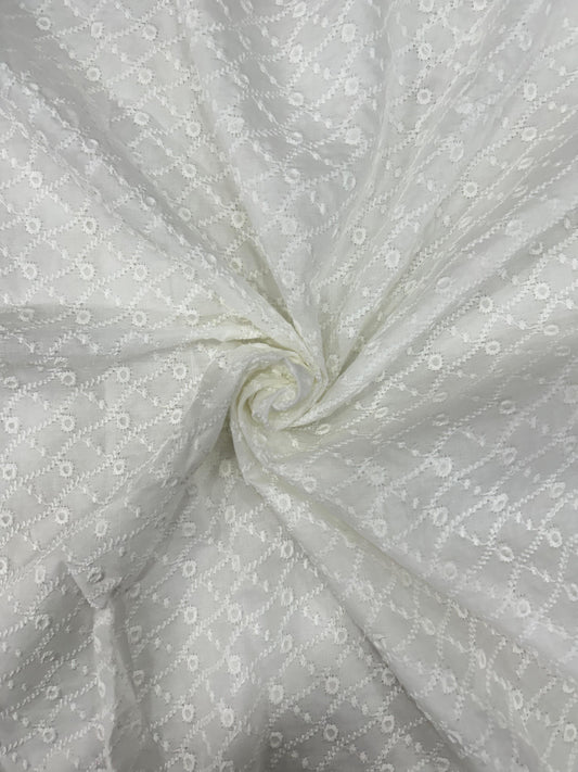 White pure cotton pagdi design embroidered fabric for kurta and ethnic wear
