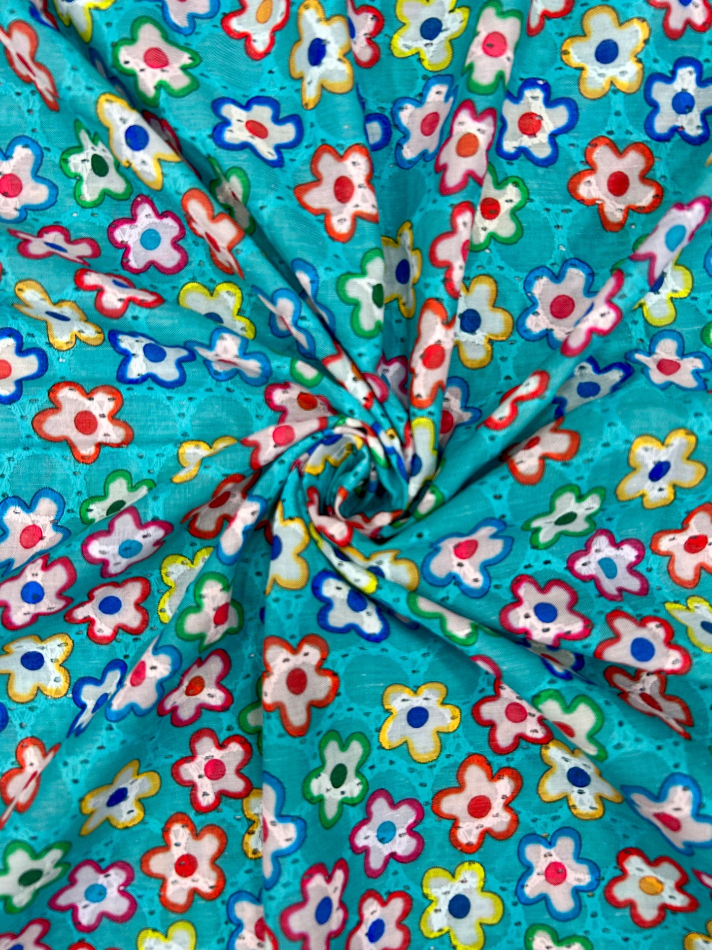 Hakuba Embroidery Floral Print Fabric – 44” Width, BlueA