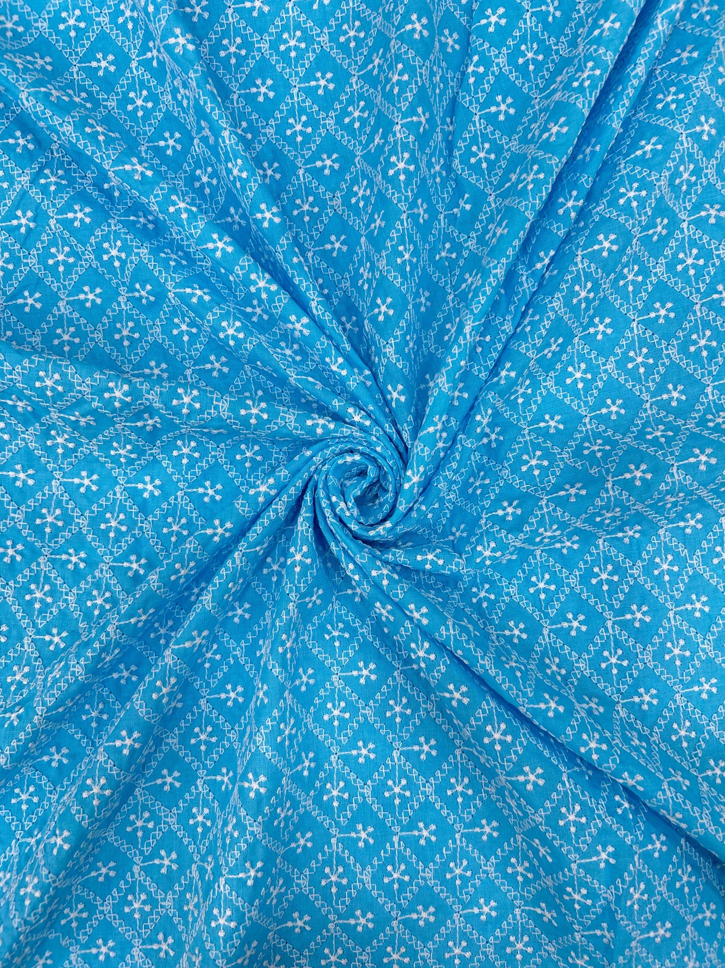 Lakhnavi All Over Cotton Embroidery Fabric – Pastel Blue
