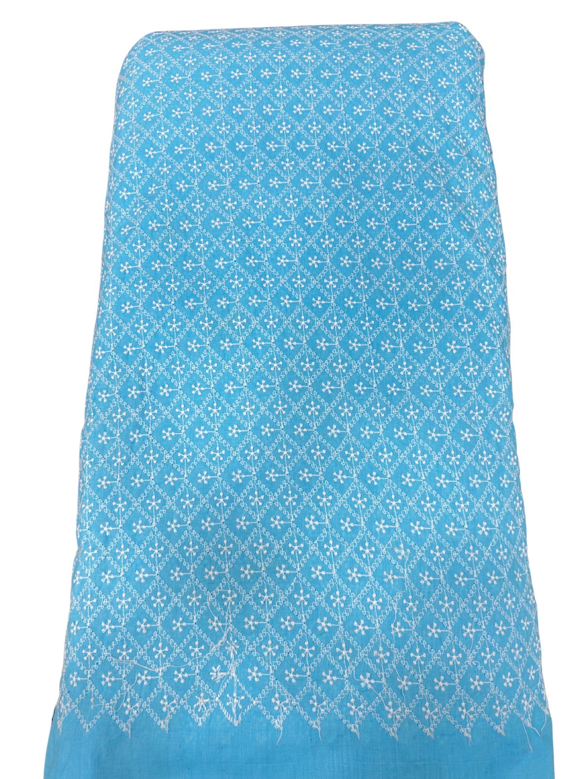 Lakhnavi All Over Cotton Embroidery Fabric – Pastel Blue