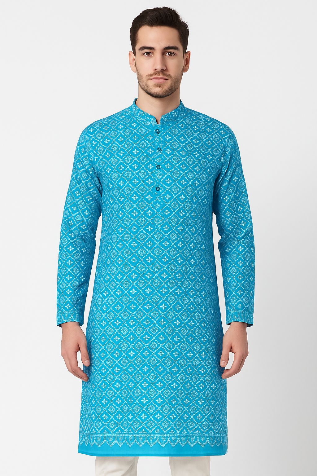 Lakhnavi All Over Cotton Embroidery Fabric – Pastel Blue