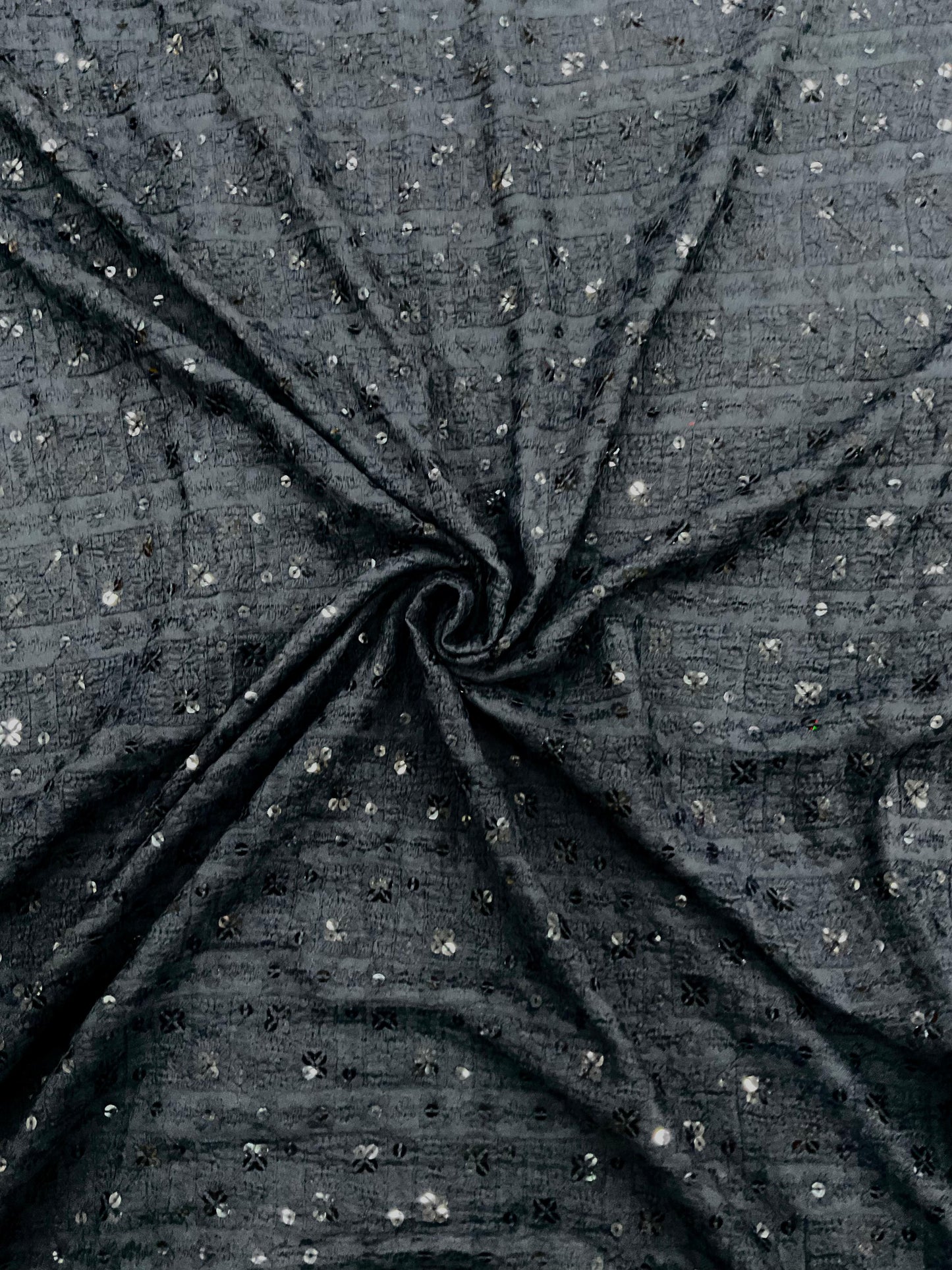Men’s Kurta Fabric – Chess Design Embroidery on Rayon Viscose, 58” Width Black