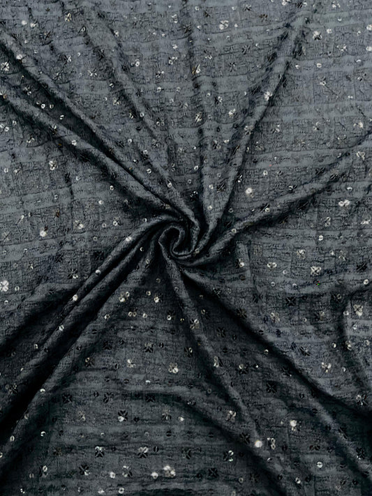 Black rayon viscose chess design embroidered kurta fabric with sequin work for festive menswear