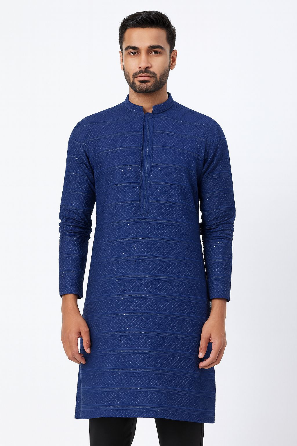 Men’s Kurta Fabric – Embroidery & Sequence Work Navy blue