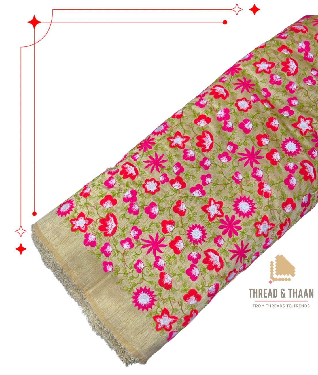 Silk Fabric with Brocade Embroidery Work | 42" Width | 36" Work