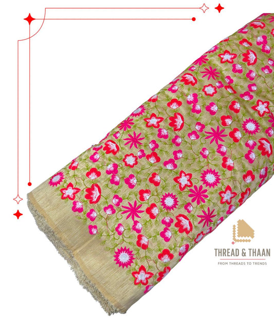Vibrant floral pattern brocade silk fabric for lehengas, sarees and blouses