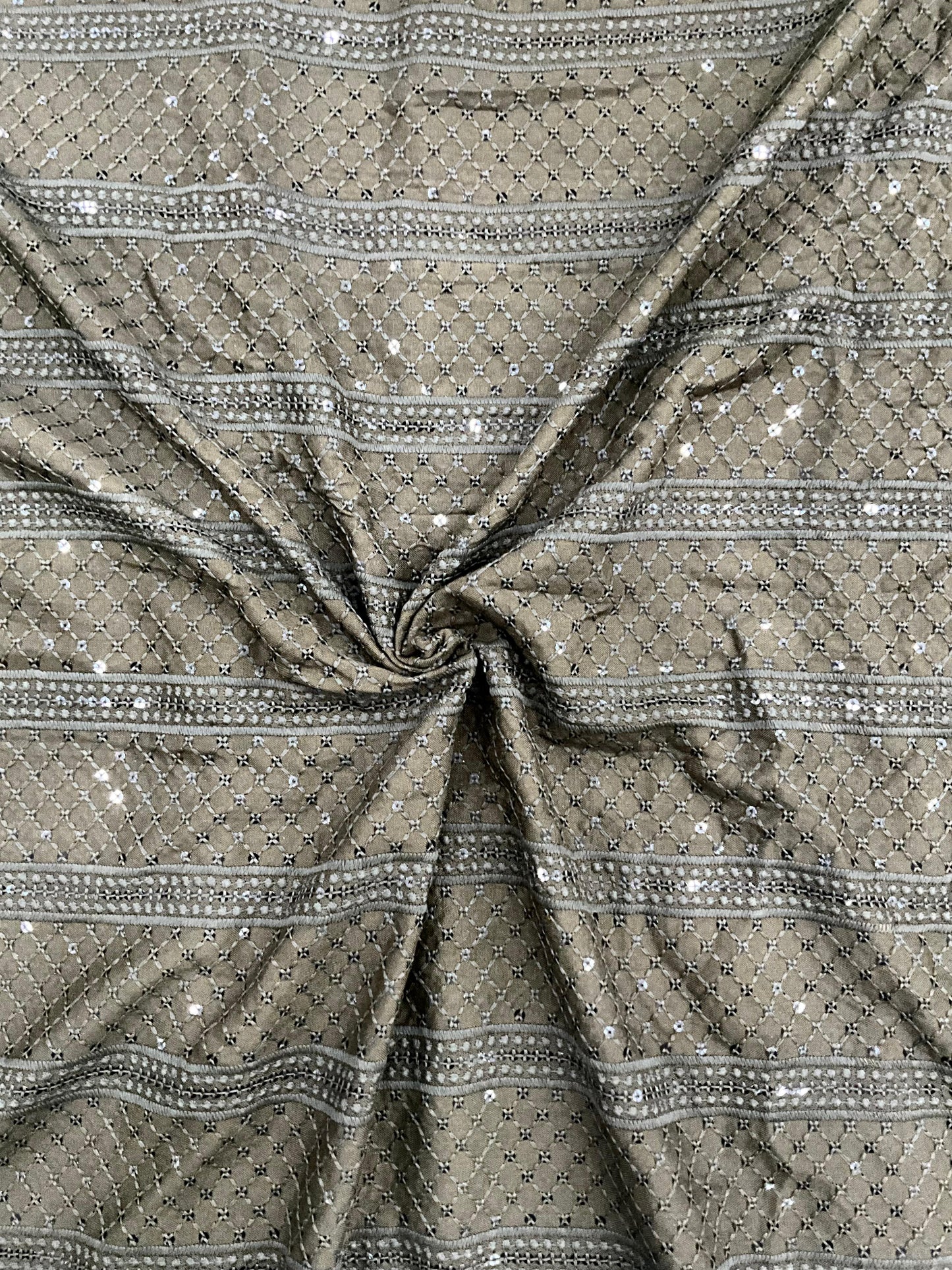 Men’s Kurta Fabric – Embroidery & Sequence Work Olive