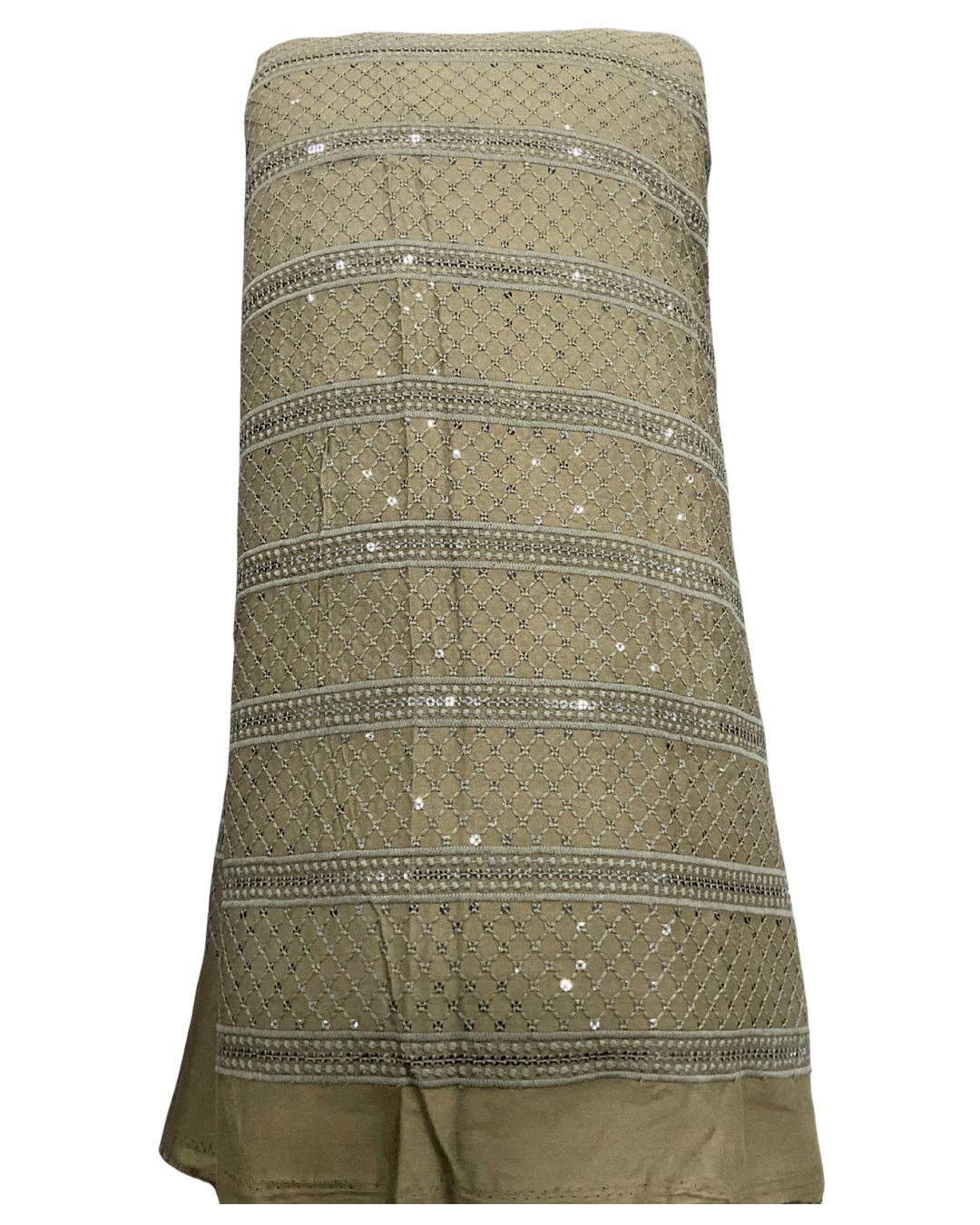 Men’s Kurta Fabric – Embroidery & Sequence Work Olive