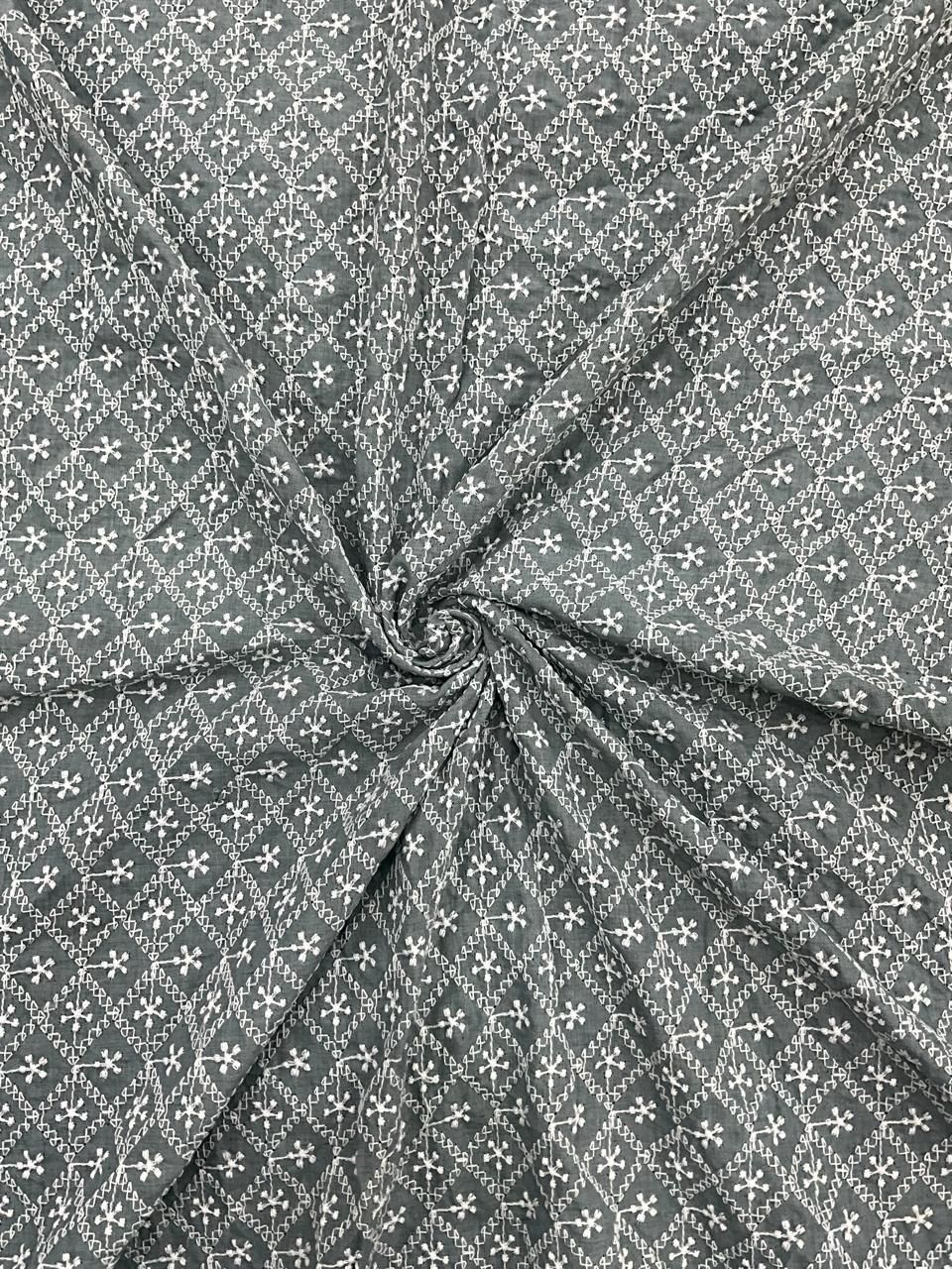 Lakhnavi All Over Cotton Embroidery Fabric – Pastel Grey