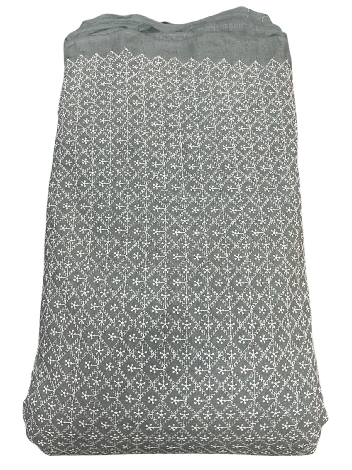 Lakhnavi All Over Cotton Embroidery Fabric – Pastel Grey