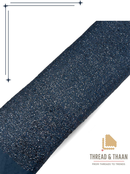 Dark blue shimmer georgette fabric with glitter texture for festive outfits