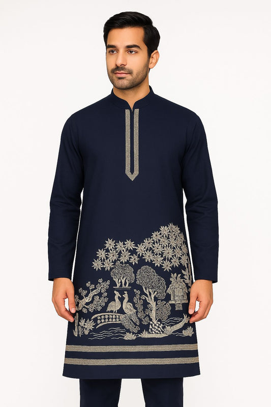 Unstitched Kurta Fabric – Embroidered Front Panel & Back (S–XXL)