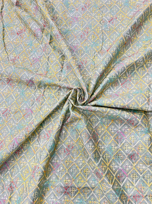 Pista rayon viscose digital print kurta fabric with embroidery and sequin work for festive menswear