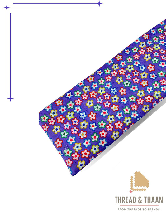 Elegant purple Hakoba Embroidery Floral Print Fabric (44 inches wide), great for tailoring comfortable, fashionable, and breathable apparel.