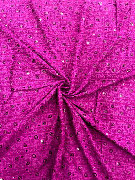 Men’s Kurta Fabric – Chess Design Embroidery on Rayon Viscose, 58” Width Wine