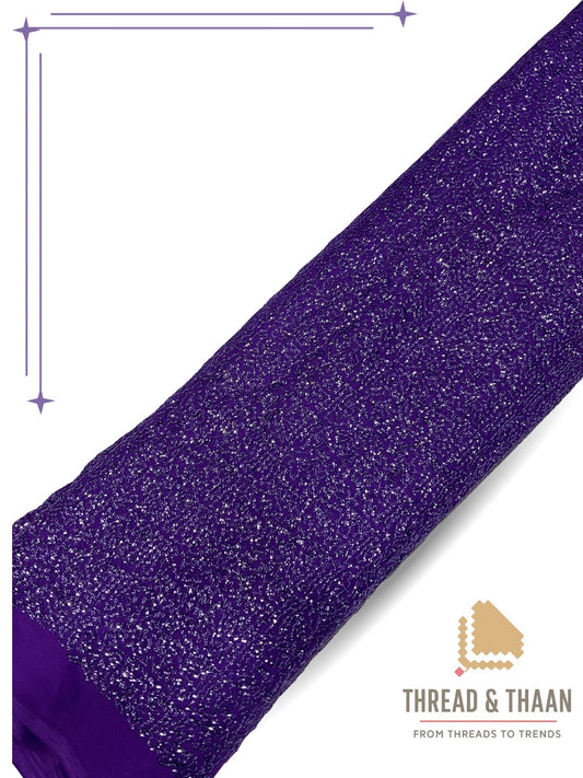 Purple glitter georgette fabric for ethnic and western fashion clothing