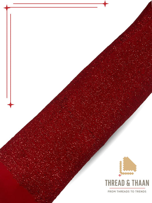 Red shimmer georgette fabric with glitter finish for festive party wear outfits