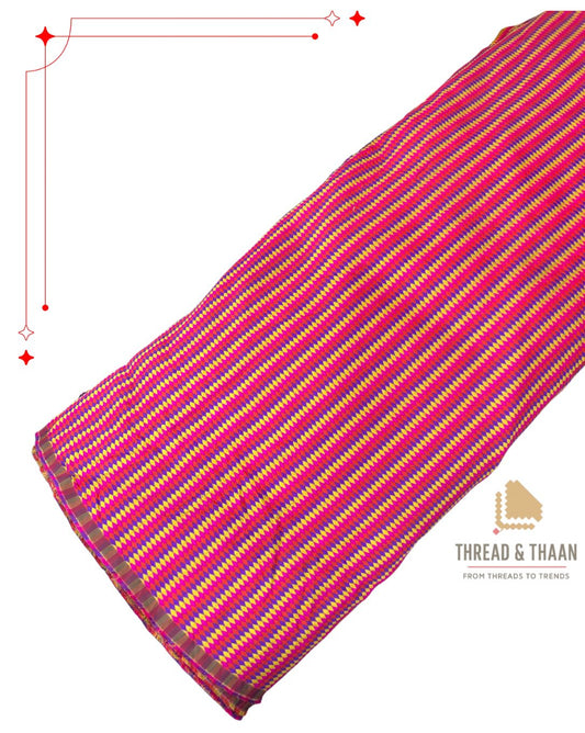 Pink and yellow striped brocade silk fabric for ethnic wear and blouses