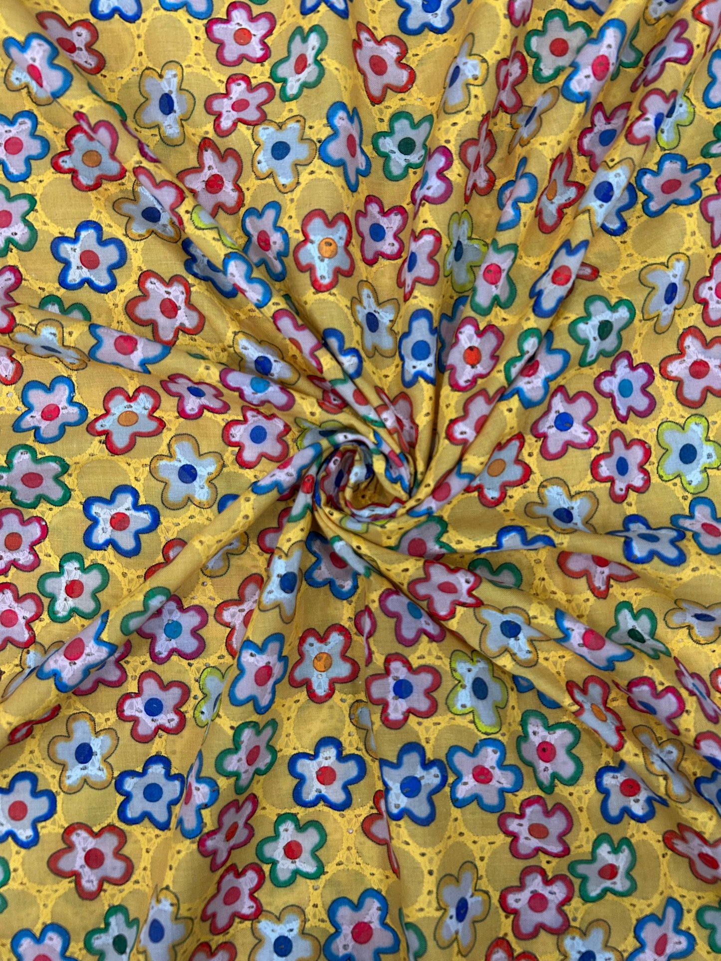 Hakuba Embroidery Floral Print Fabric – 44” Width, Yellow