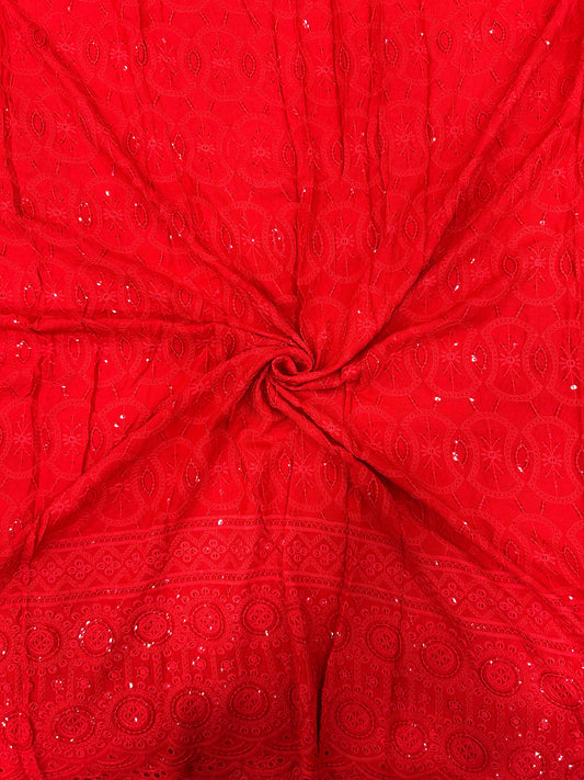 "Designer Rayon Sequin Embroidery Kurti Fabric | Red Dress Material for Suits & Gowns