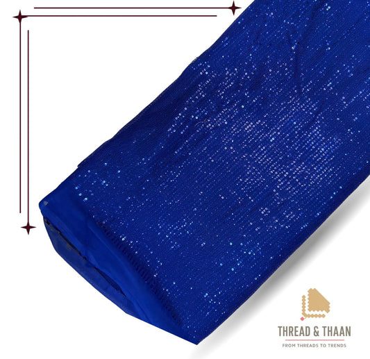 Blue Georgette Sequin Embroidery Fabric for Saree, Lehenga & Gown